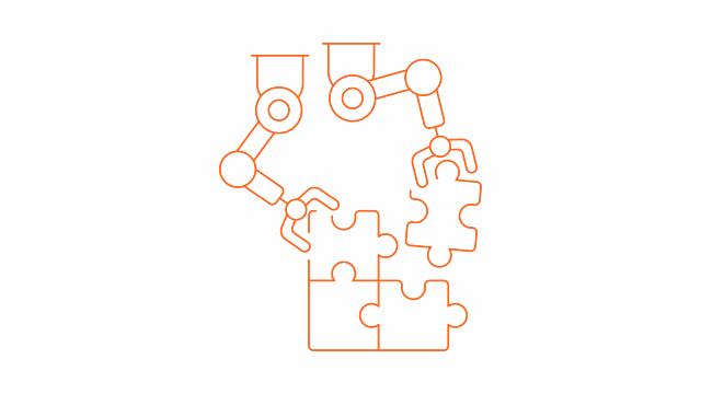 Robotarme der sætte komponenter sammen