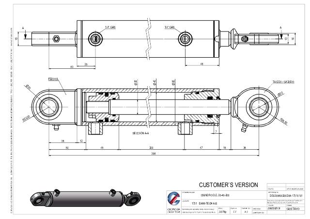 Dobbeltvirkende hydraulikcylinder 40/20 x 200 mm ledøje Ø20 mm