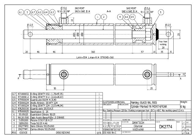 Cylinder L-min=554 mm