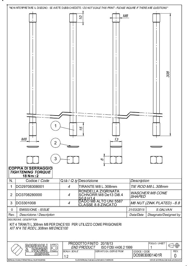 BW10 Boltekit L=308mm 4xMøtrik