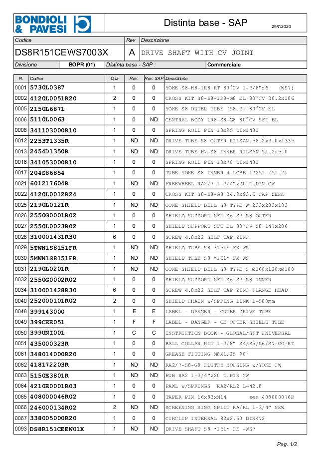 S8 80° Vidvinkel PTO Aksel 1510mm - 1 3/8 Z6 Gaffel med kuglelås x 1 3/4 Z20 RA2 DX - Friløbskobling (højre) med kilebolt