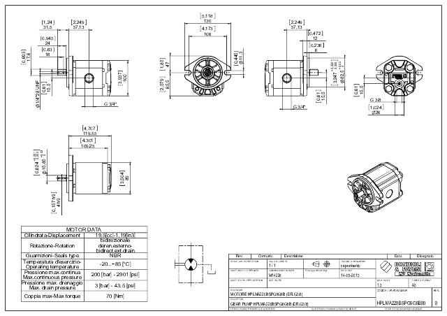 HPLMA1 Gr.2 19,5 cm³ Gearmotor SAE A (2 huller), SAE A cylindrisk