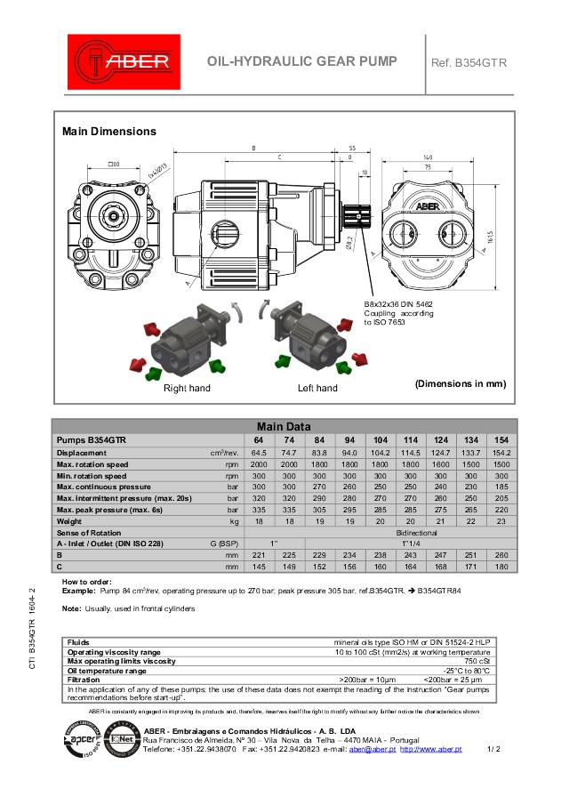 ABER B34GT Tandhjulspumpe 154,2 cm³ Reversibel