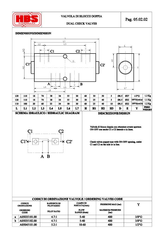 Pilotst. kontraventil, dobbelt, 3/8″
