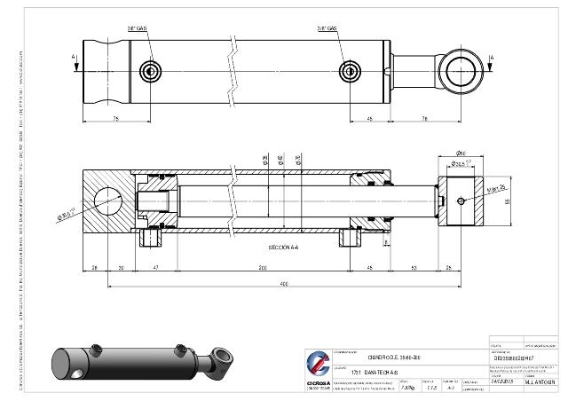 Dobbeltvirkende hydraulikcylinder 60/35 x 200 mm fastøje Ø30 mm