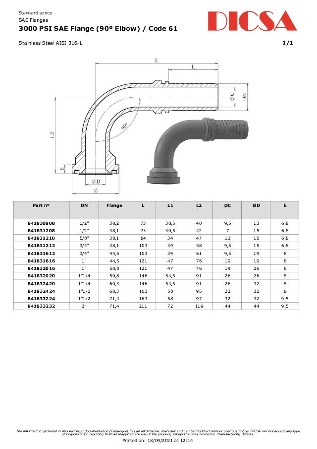 SAE 3000 Indstik 90° Flange - AISI 316L
