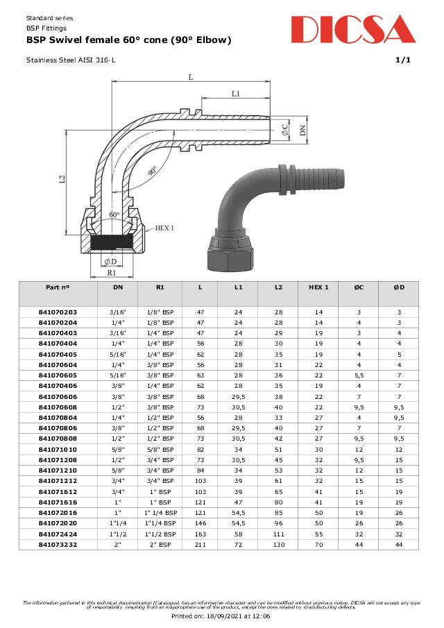 BSP Indstik 90° Hun - AISI 316L