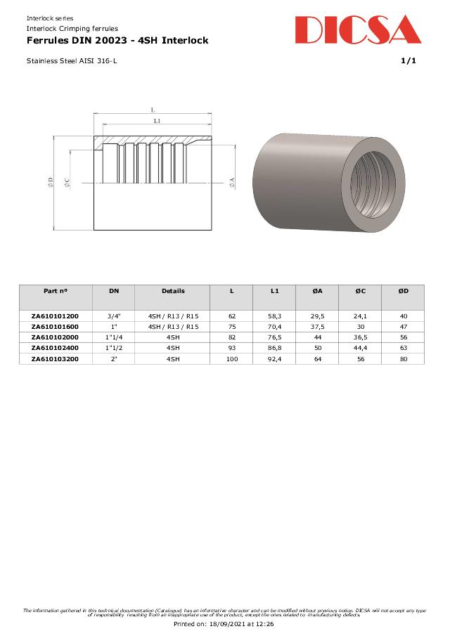 Hylse 4SH Interlock - AISI 316L