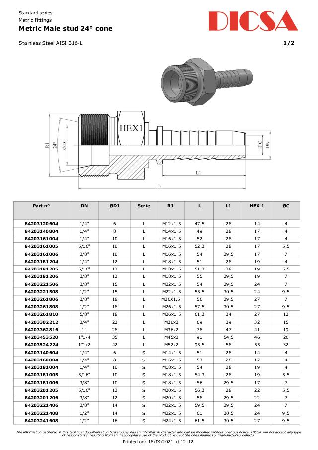 Metrisk Indstik Han - AISI 316L