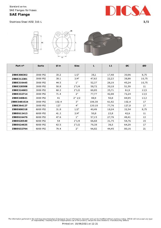 SAE 3000 Indstik Lige Flange - AISI 316L