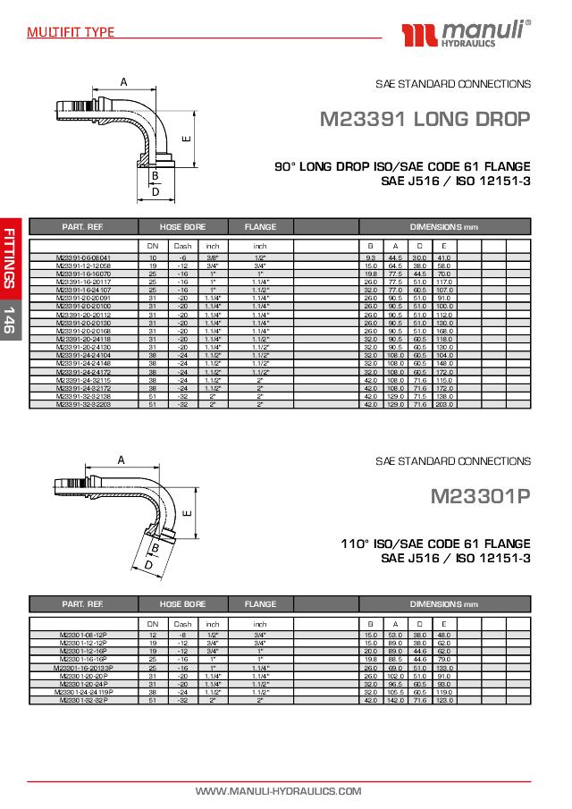SAE 3000 Indstik 90° Flange Long Drop 