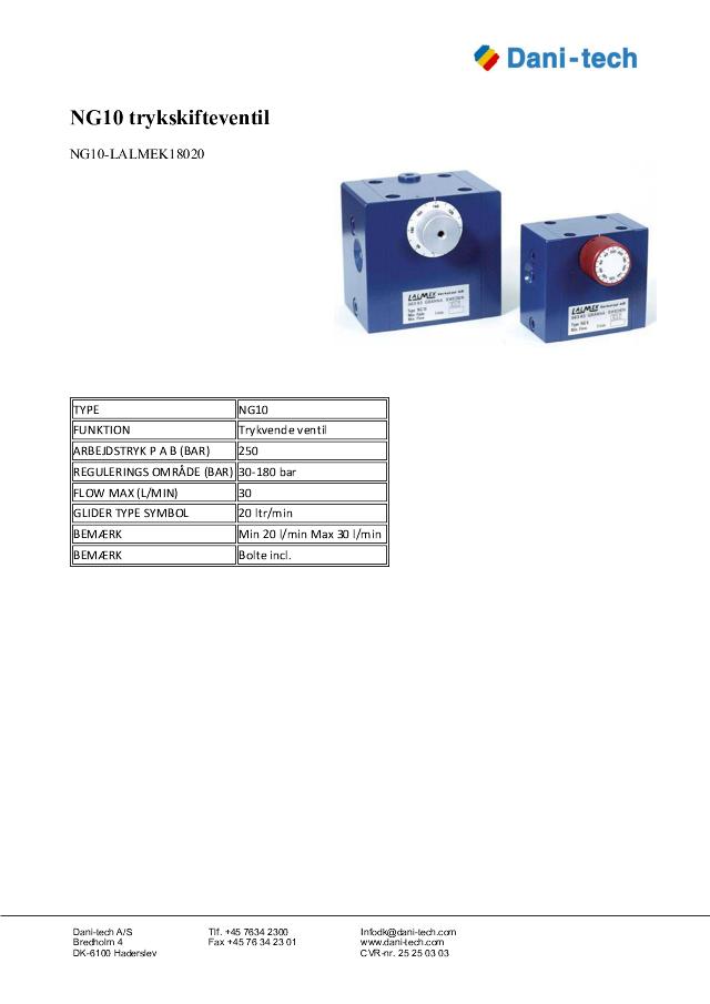 NG10 Trykskifteventil 30-180 bar