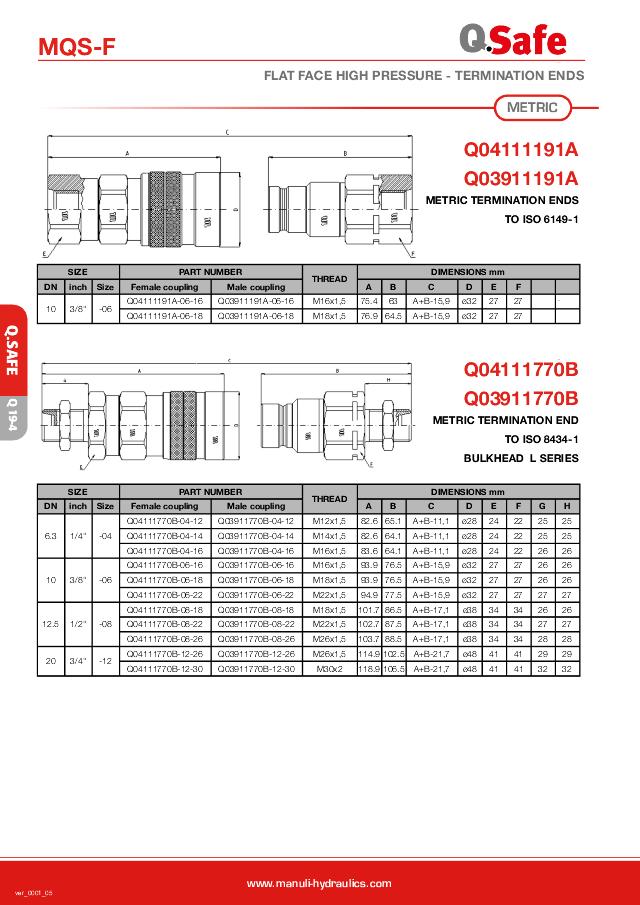 Lynkobling MQS-F -  Hun Flat Face - Metrisk skot