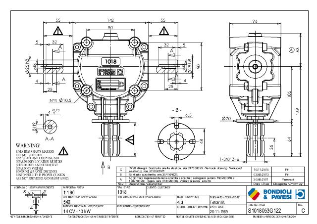 S1018 T-Gear 1:1,90 - X= Ø25 h8 - Y= Ø25 h8 - Z= 1 3/8″ Z6