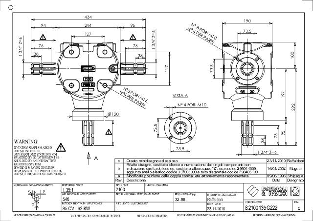 S2100 T-Gear 1,35:1 - X= 1 3/4″ Z6 - Y= 1 3/4″ Z6 - Z= 1 3/4″ Z6
