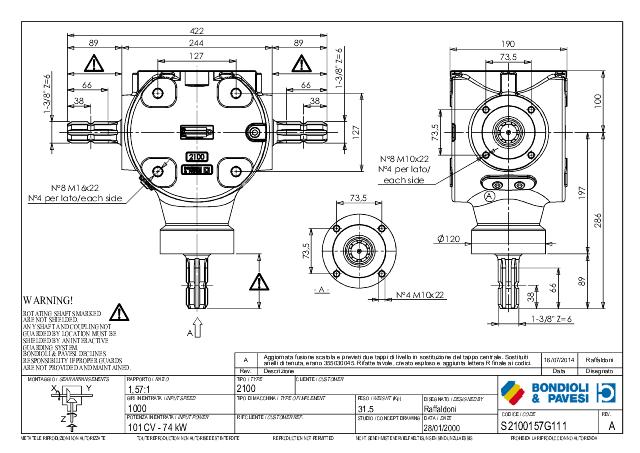S2100 T-Gear 1,57:1 - X= 1 3/8″ Z6 - Y= 1 3/8″ Z6 - Z= 1 3/8″ Z6