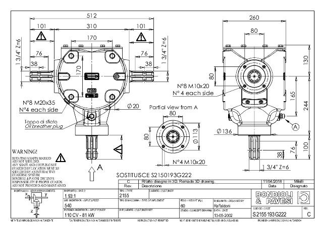 S2155 T-Gear 1:1,93 - X= 1 3/4″ Z6 - Y= 1 3/4″ Z6 - Z= 1 3/4″ Z6