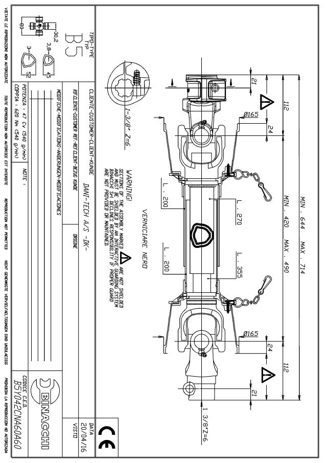 B5 Standard PTO Aksel 420mm - 1 3/8 Z6 Gaffel med snaplås x 1 3/8 Z6 Gaffel med snaplås