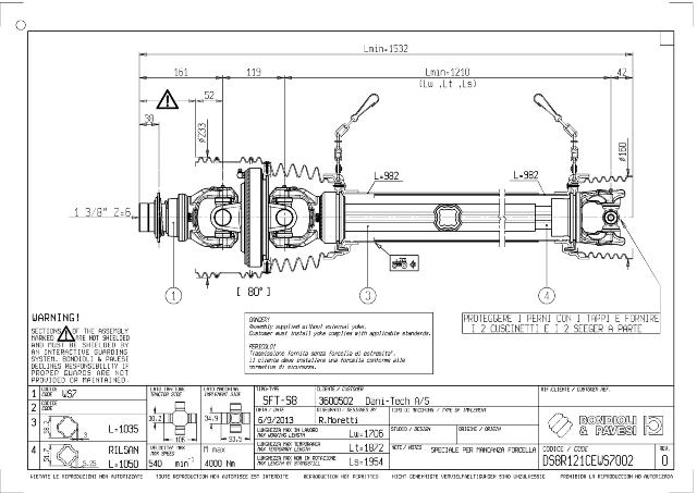 S8 80° Vidvinkel PTO Aksel 1210mm - 1 3/8 Z6 Gaffel med kuglelås x Kardankryds 