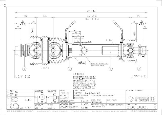 S9 80° Vidvinkel PTO Aksel 610mm - 1 3/4 Z20 Gaffel med kuglelås x 1 3/4 Z20 Gaffel med kilebolt